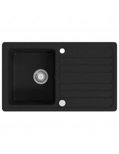 Lavandino Cucina Granito Singolo Scolapiatti Reversibile Nero 2