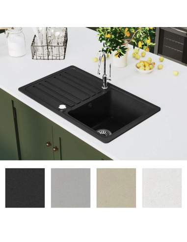 Lavandino Cucina Granito Singolo Scolapiatti Reversibile Nero