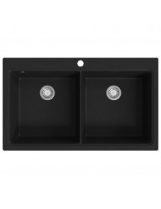 Lavandino Cucina Granito Nero Doppio con Montaggio Sopra 2