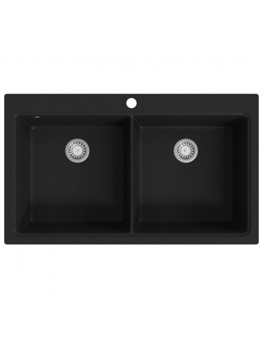 Lavandino Cucina Granito Nero Doppio con Montaggio Sopra