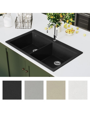 Lavandino Cucina Granito Nero Doppio con Montaggio Sopra