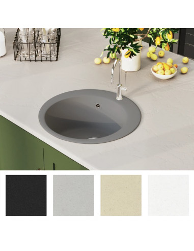 Lavello da Cucina in Granito Vasca Singola Rotondo Grigio