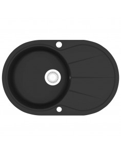 Lavello da Cucina in Granito Vasca Singola Ovale Nero 2