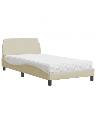 Letto con Materasso Crema 100x200 cm in Tessuto