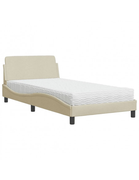 Letto con Materasso Crema 100x200 cm in Tessuto