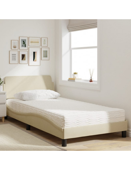 Letto con Materasso Crema 100x200 cm in Tessuto