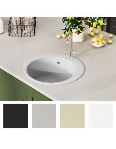 Lavello da Cucina in Granito Vasca Singola Tonda Bianco