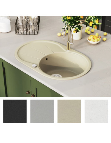 Lavello da Cucina in Granito Vasca Singola Ovale Beige