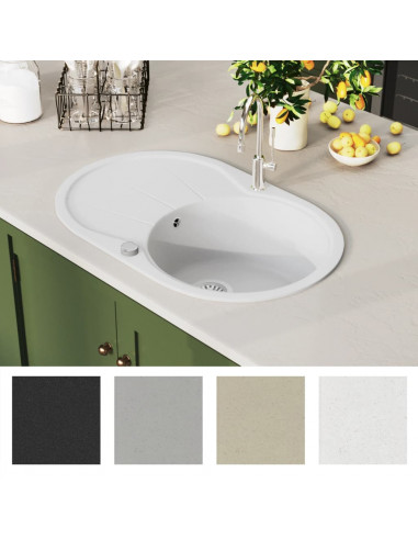 Lavello da Cucina in Granito Vasca Singola Ovale Bianco