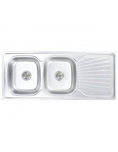 Lavello da Cucina Doppio con Filtro e Sifone in Acciaio Inox