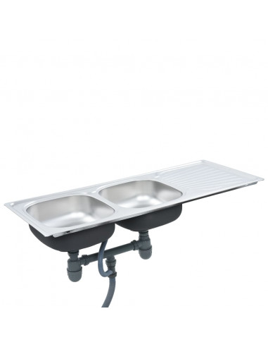 Lavello da Cucina Doppio con Filtro e Sifone in Acciaio Inox