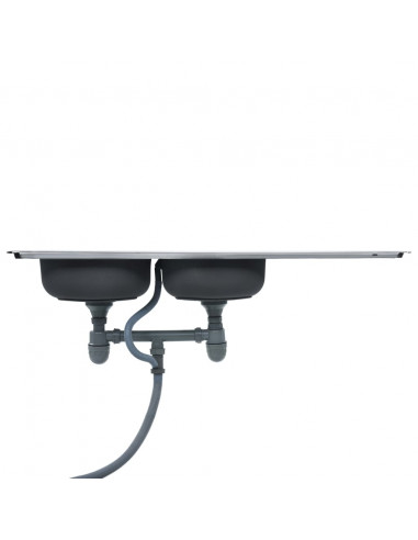 Lavello da Cucina Doppio con Filtro e Sifone in Acciaio Inox