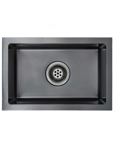 Lavello da Cucina Lavorato a Mano Nero in Acciaio Inox