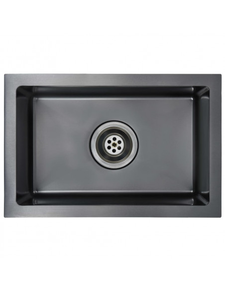 Lavello da Cucina Lavorato a Mano Nero in Acciaio Inox