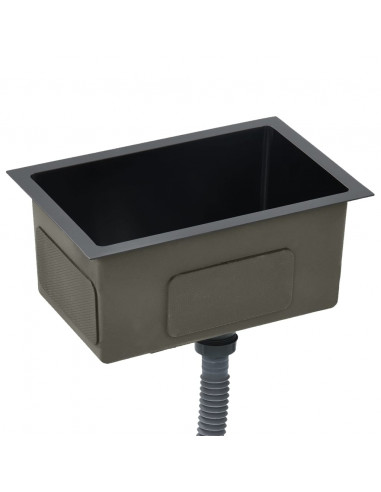 Lavello da Cucina Lavorato a Mano Nero in Acciaio Inox