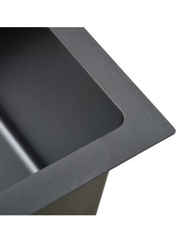 Lavello da Cucina Lavorato a Mano Nero in Acciaio Inox