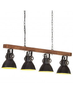 Lampada a Sospensione Industriale Nera E27 Legno di Mango 2