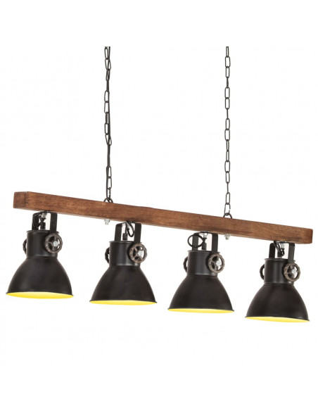 Lampada a Sospensione Industriale Nera E27 Legno di Mango