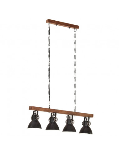 Lampada a Sospensione Industriale Nera E27 Legno di Mango