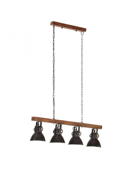 Lampada a Sospensione Industriale Nera E27 Legno di Mango