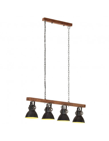 Lampada a Sospensione Industriale Nera E27 Legno di Mango