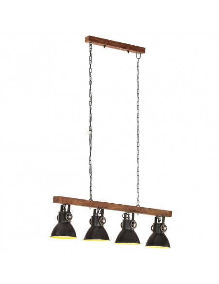 Lampada a Sospensione Industriale Nera E27 Legno di Mango