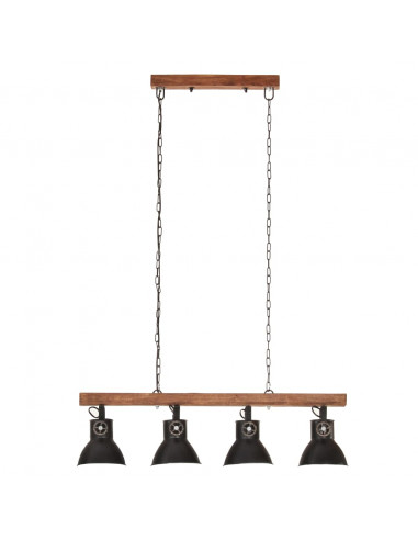 Lampada a Sospensione Industriale Nera E27 Legno di Mango