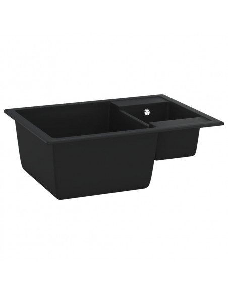 Lavello da Cucina Doppio con Foro Troppopieno Nero in Granito