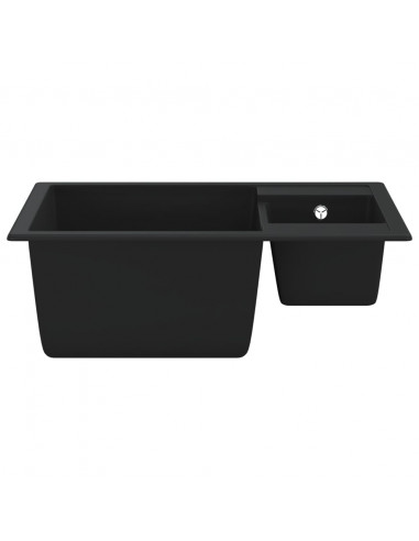 Lavello da Cucina Doppio con Foro Troppopieno Nero in Granito