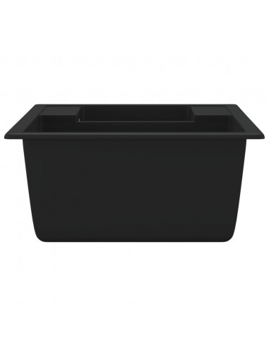 Lavello da Cucina Doppio con Foro Troppopieno Nero in Granito