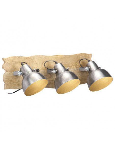 Lampada da Parete Industriale Argento 68x23 cm E27 Legno Mango