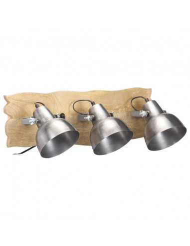 Lampada da Parete Industriale Argento 68x23 cm E27 Legno Mango