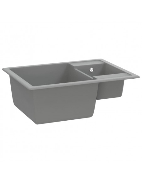 Lavello da Cucina Doppio con Foro Troppopieno Grigio in Granito