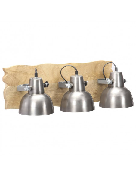 Lampada da Parete Industriale Argento 68x23 cm E27 Legno Mango