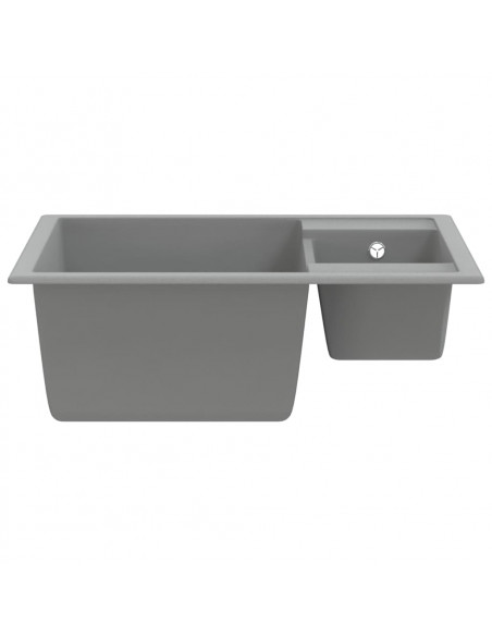 Lavello da Cucina Doppio con Foro Troppopieno Grigio in Granito