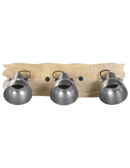 Lampada da Parete Industriale Argento 68x23 cm E27 Legno Mango
