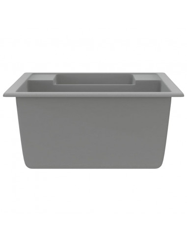 Lavello da Cucina Doppio con Foro Troppopieno Grigio in Granito