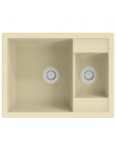 Lavello da Cucina Doppio con Foro Troppopieno Beige in Granito 2