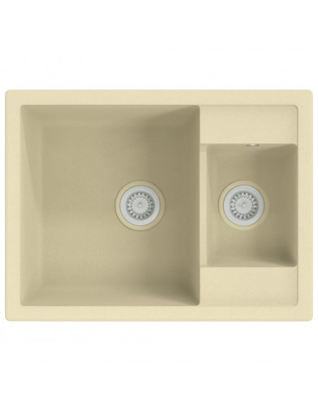 Lavello da Cucina Doppio con Foro Troppopieno Beige in Granito