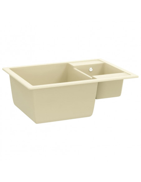 Lavello da Cucina Doppio con Foro Troppopieno Beige in Granito