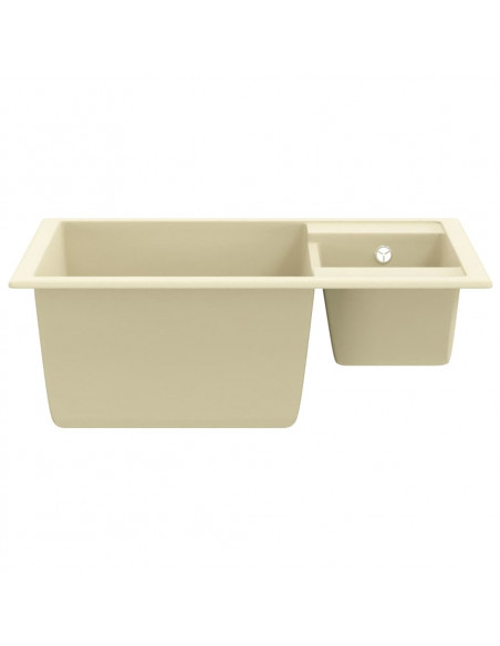Lavello da Cucina Doppio con Foro Troppopieno Beige in Granito