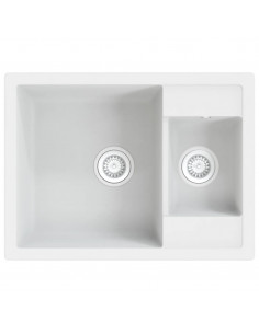 Lavello da Cucina Doppio con Foro Troppopieno Bianco in Granito 2