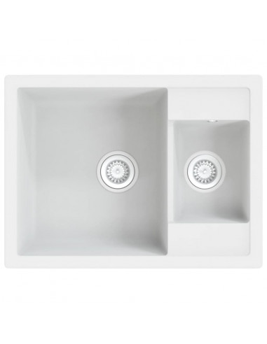 Lavello da Cucina Doppio con Foro Troppopieno Bianco in Granito