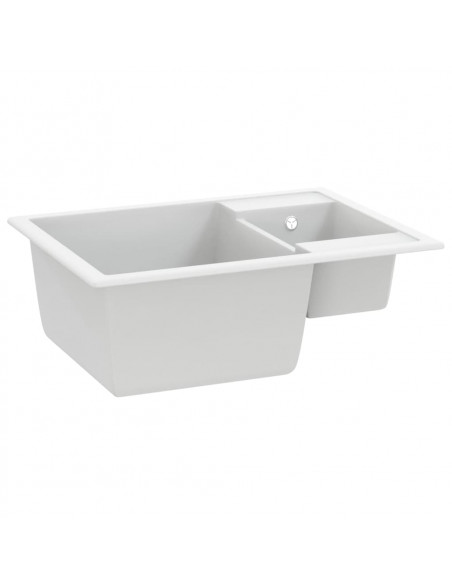 Lavello da Cucina Doppio con Foro Troppopieno Bianco in Granito