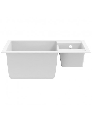 Lavello da Cucina Doppio con Foro Troppopieno Bianco in Granito