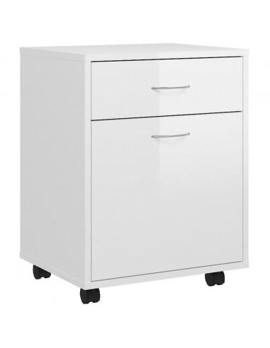 Mobiletto con Ruote Bianco Lucido 45x38x54cm Legno Multistrato