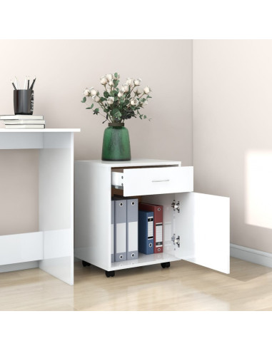 Mobiletto con Ruote Bianco Lucido 45x38x54cm Legno Multistrato