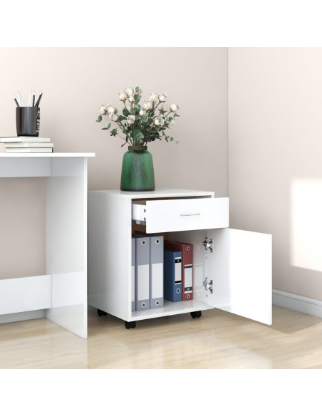 Mobiletto con Ruote Bianco Lucido 45x38x54cm Legno Multistrato