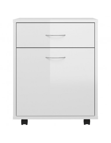 Mobiletto con Ruote Bianco Lucido 45x38x54cm Legno Multistrato