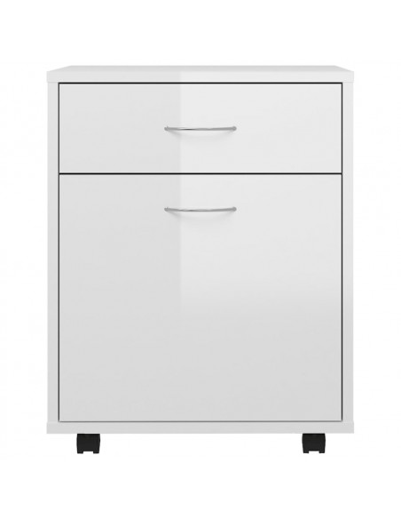 Mobiletto con Ruote Bianco Lucido 45x38x54cm Legno Multistrato